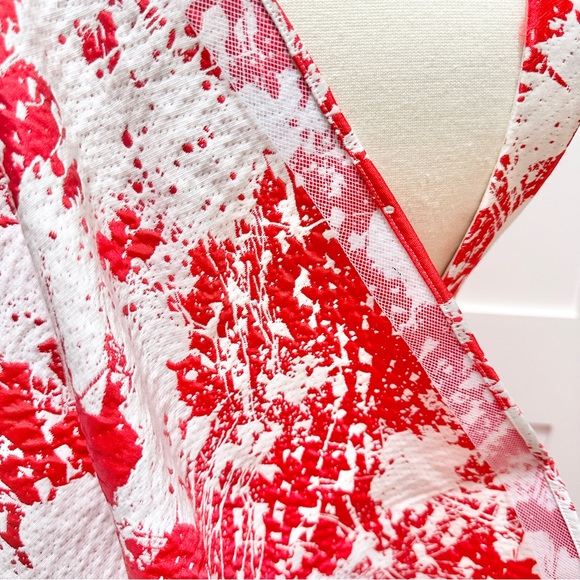 JOVANI Red and White Print Backless A-Line Evening Gown - Picture 13 of 16